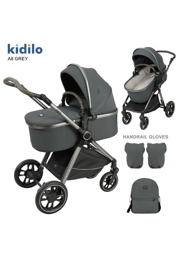 كيديليو عربة أطفال فاخرة قابلة للعكس، أوضاع تحويل 3 في 1، امتصاص صدمات متقدم، سرير أطفال قابل للإمالة بالكامل - Image 1